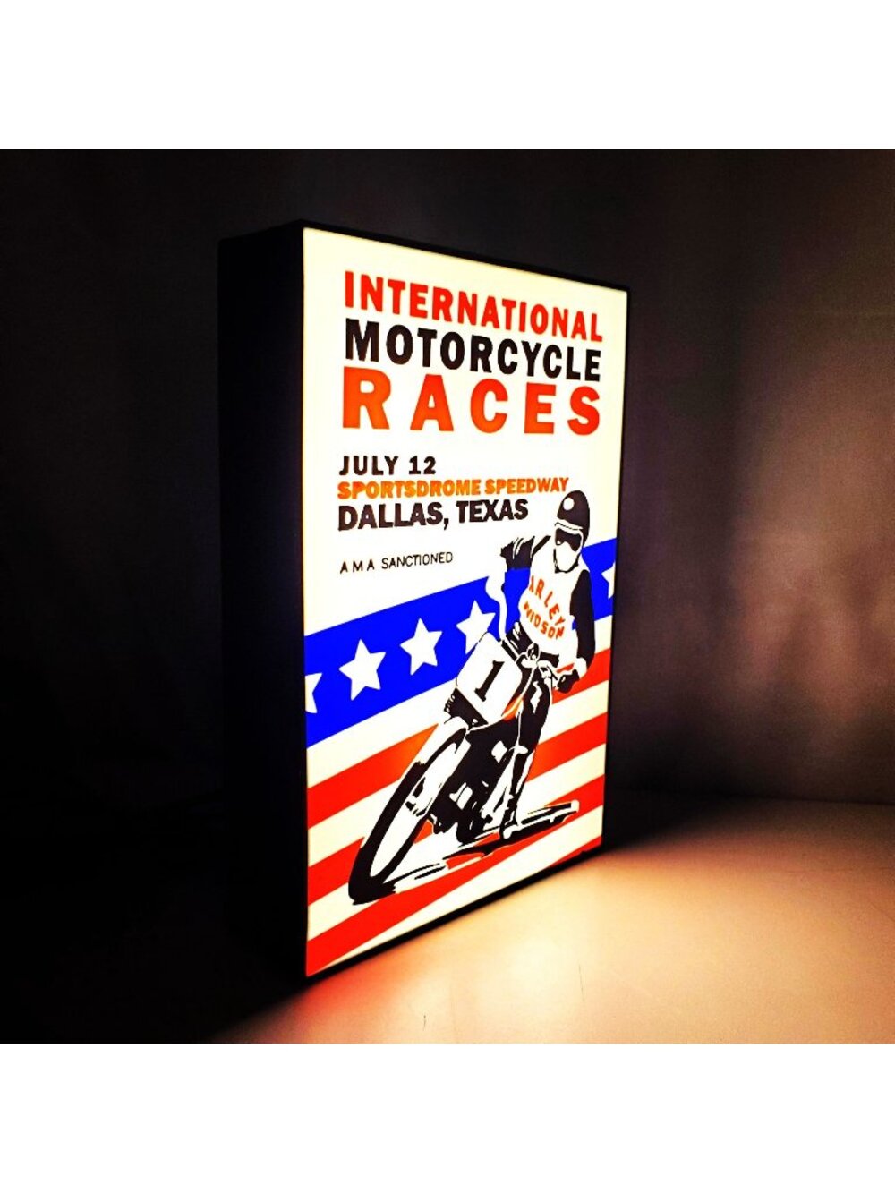 Retro Harley-Davidson Style "International Motorcycle Races" LED Light Box